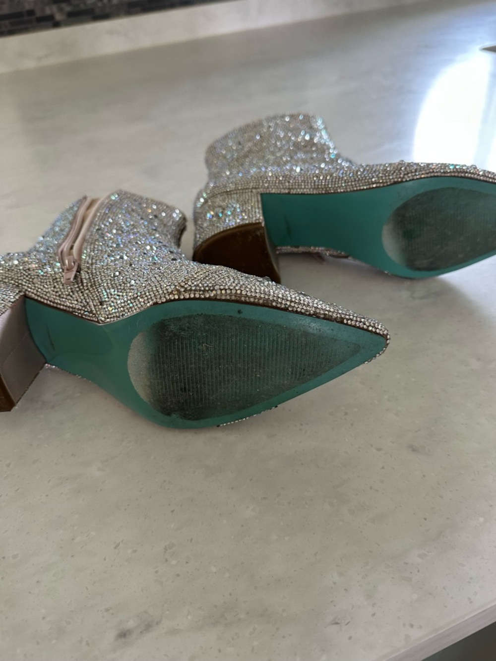 Betsey Johnson Iridescent Crystal Embellished Silver Ankle Kyla Bootie -Size 9 - Picture 7 of 7